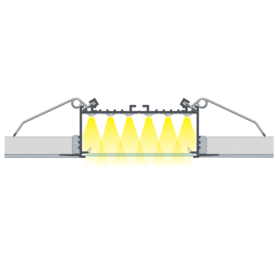 Efekt końcowy montażu profilu SORGA Lumines za pomocą sprężyn montażowych